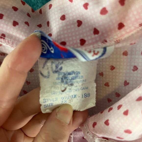 Vtg 80s Artistic Fantasy Gingham Heart Print Pearl Snap Robe Dress Jam Jar Pocke - Picture 11 of 11